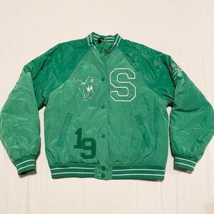 H&M Divided College Varsity Jacket Green White Sunset Valley Mustang Mens XS